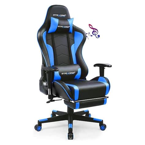 Lucklife Blue Gaming Chair with Footrest, Bluetooth Speakers Ergonomic High Back Music Video ...