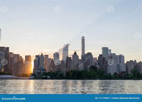 Skyline of the East Side of Midtown Manhattan at Sunset Stock Image ...