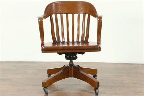 SOLD - Oak Swivel Vintage Library or Office Desk Chair, Adjustable Height & Tilt - Harp Gallery ...