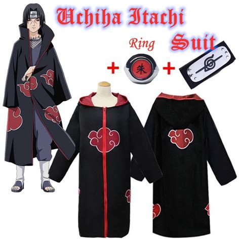 Akatsuki Cape Uchiha Itachi Costume Anime Naruto Cloak Cosplay Halloween Robe Hooded Hawk/Snake ...