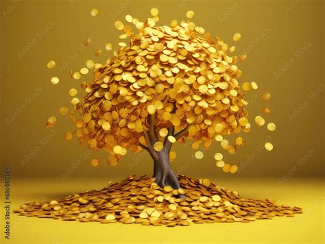 Money tree gold coin tree has coins fall on ground Stock Illustration ...