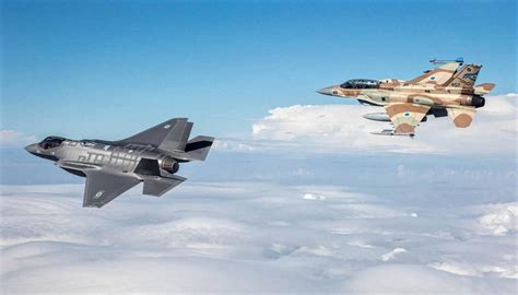 F-35 of USAF and F-16 of Israeli Air Force Inflight