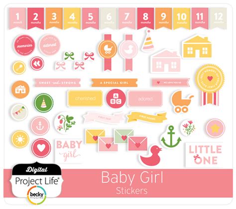 Digital Project Life Baby Girl Edition Scrapbook Stickers ...