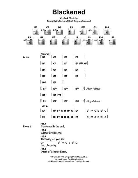 Metallica "Blackened" Sheet Music Notes | Download Printable PDF Score ...