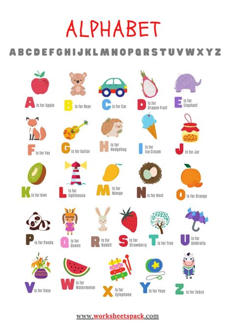 Alphabet letters A to Z with pictures - worksheetspack