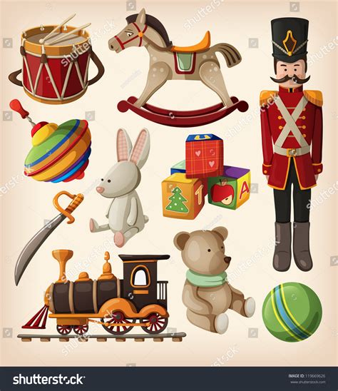 Set Of Colorful Vintage Christmas Toys For Kids. Stock Vector ...