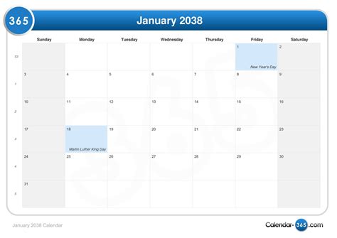 January 2038 Calendar