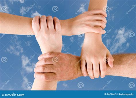 Four hands joined together stock photo. Image of communication - 2677462