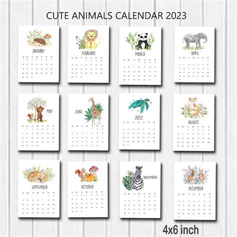 Printable 2023 Calendar Cute Animals Calendar Monthly - Etsy Israel