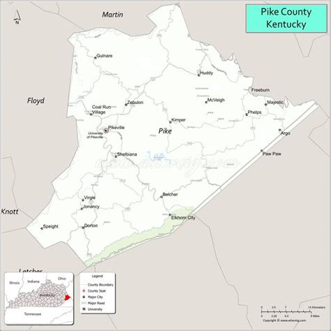 a map showing the location of pike county kentucky