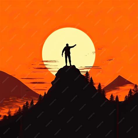 Premium Vector | Silhouette of a man on the top of mountain Vector illustration