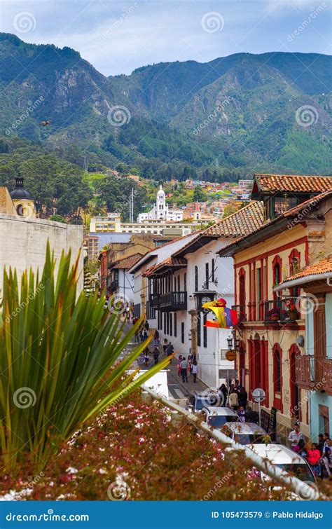 BOGOTA, COLOMBIA OCTOBER 22, 2017: Unidentified People Walking in the Beautiful La Candelaria ...