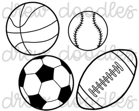 Sketch Outline Sports Football Baseball Soccer and - Etsy