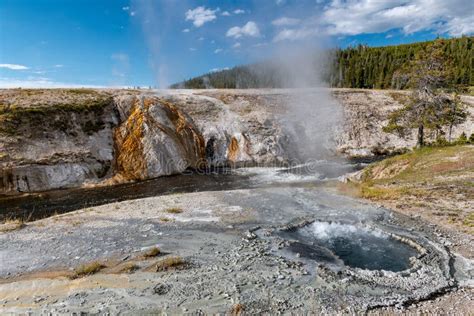 Old Faithful and Upper Geyser Basin Stock Photo - Image of nature ...