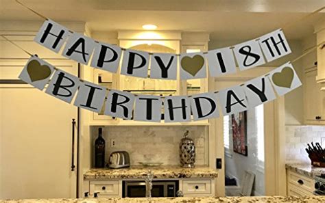 Happy 18th Birthday Banner - Gold Hearts and Ribbon - Birthday ...