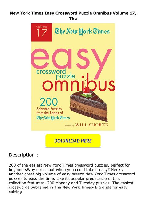 Download ⚡️(PDF) ️ New York Times Easy Crossword Puzzle Omnibus Volume 17, The by ...