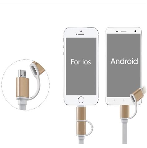 2 in 1 micro USB + Lightning Connector Charger Adapter Cable For iPhone ...