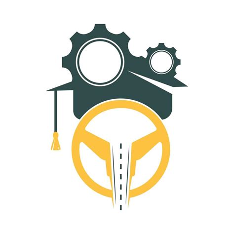 Graduation cap With steering wheel and Gear icon. Technical education ...