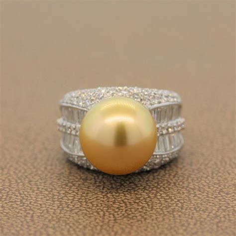 Golden South Sea Pearl Diamond Gold Ring For Sale at 1stDibs