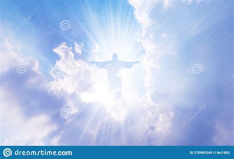 Jesus Christ in the Clouds of Heaven Blue Sky Background Stock Image ...