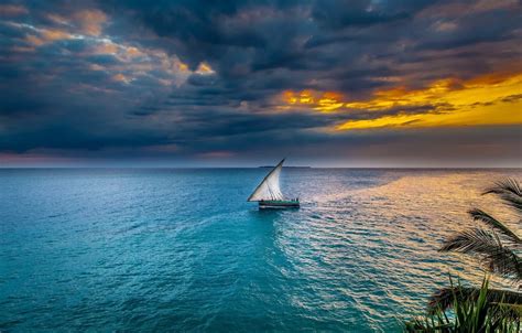 Wallpaper sea, sunset, sailboat images for desktop, section пейзажи - download