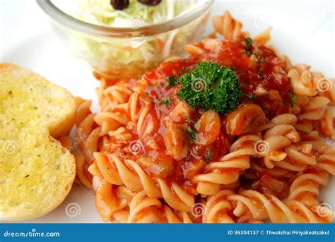 Fusilli tomato sauce stock image. Image of slaw, main - 36304137