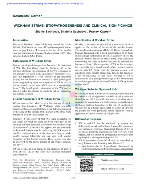 (PDF) Wickham striae: Etiopathogenensis and clinical significance