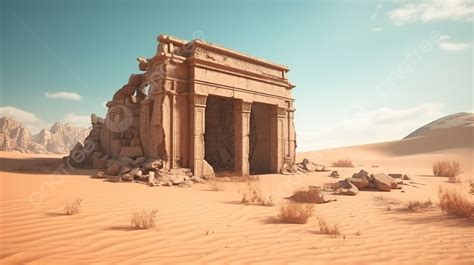 Ruins In The Desert Is In 3d Background, 3d Illustration Rendering A Ruined Ancient Egyptian ...