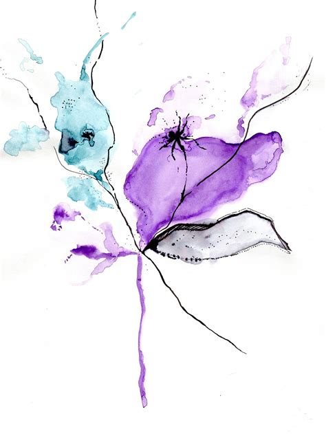 Teal and Purple Flower Abstract Watercolor Painting Digital | Etsy