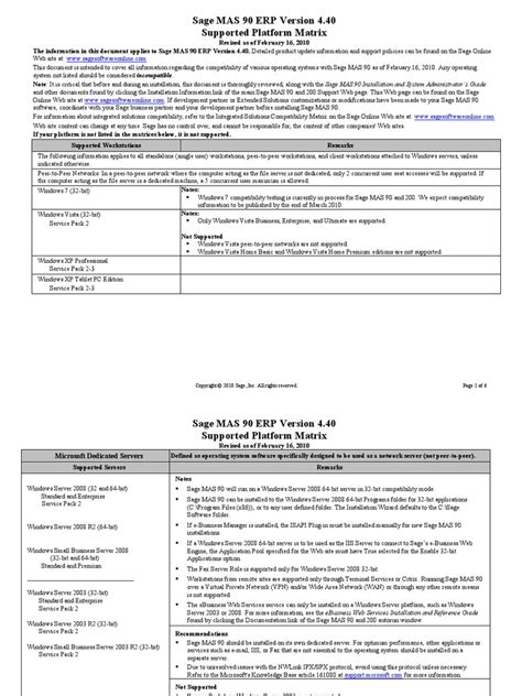 Sage MAS 90 ERP Level 4.40 Supported Platform Matrix | Remote Desktop Services | Microsoft Windows