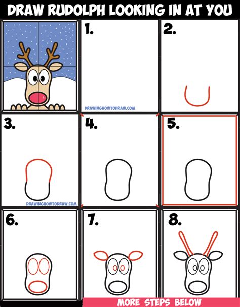 How to Draw Rudolph the Red Nosed Reindeer Looking in Window Easy Step by Step Drawing Tutorial ...