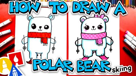 How To Draw A Funny Cartoon Polar Bear Skiing - Art For Kids Hub