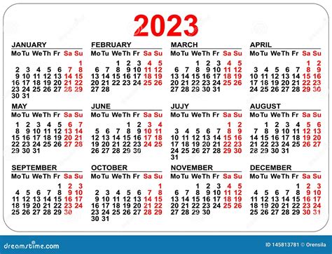 Plantilla De 2023 Calendarios Aislada En Blanco Rejilla Horizontal ...