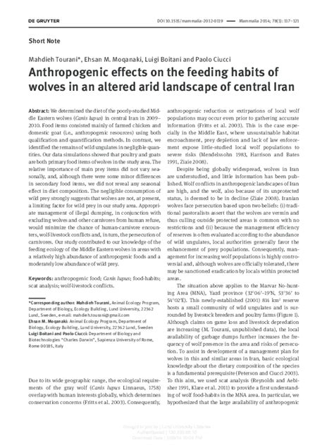 (PDF) Anthropogenic effects on the feeding habits of wolves in an ...