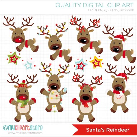 Christmas / Santas Reindeer Clip Art / Digital by MyClipArtStore