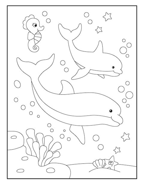 Premium Vector | Cute dolphin coloring pages for children