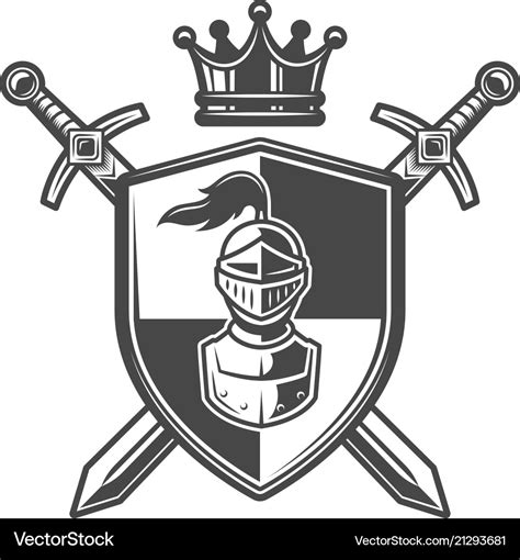 Vintage monochrome knight coat of arms Royalty Free Vector