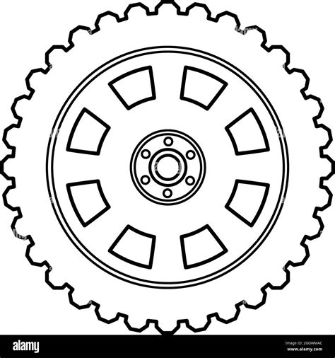 Car wheel Tire contour outline icon black color vector illustration flat style simple image ...