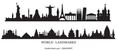 World Skyline Landmarks Silhouette Famous Place Stock Vector (Royalty ...