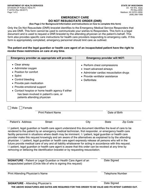 Free Wisconsin Do Not Resuscitate (DNR) Order Form - PDF – eForms