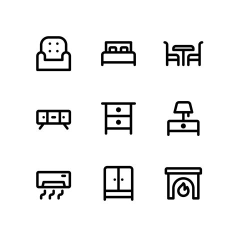 Furniture Line Icons Including Chair, Bed and More 701844 Vector Art at Vecteezy