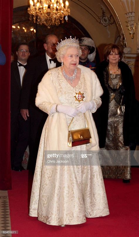 Queen Elizabeth II attends a State Banquet at the Philharmonic Hall ...