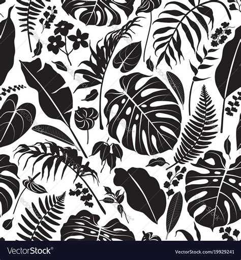 Tropical leaves silhouette pattern vector image on VectorStock | Leaf silhouette, Tropical ...