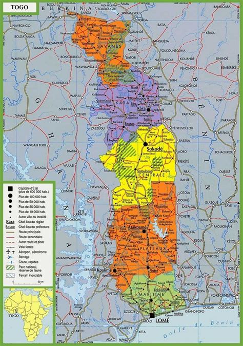 Large detailed map of Togo with cities and towns | Togo, Map, City