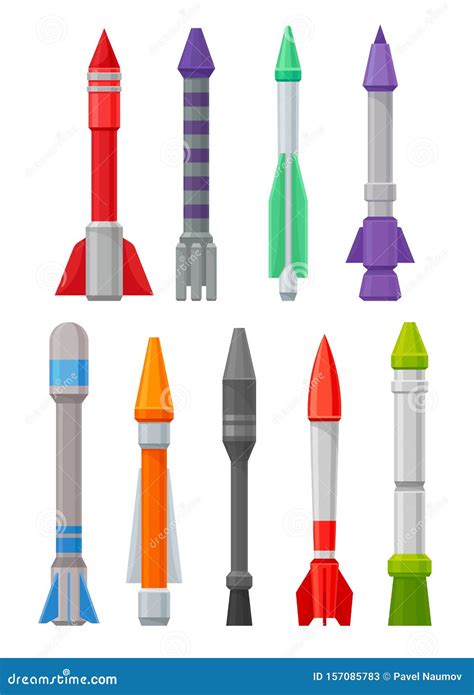 Set of Military Missiles. Vector Illustration on a White Background. Stock Vector - Illustration ...