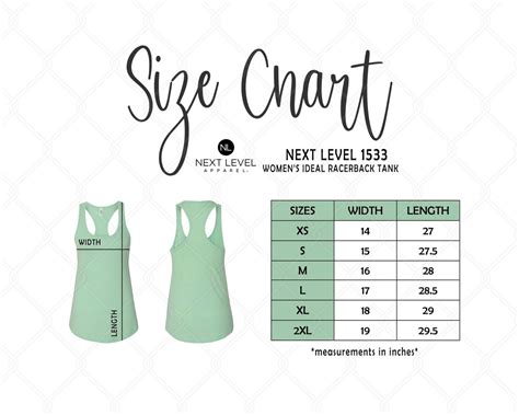 Next Level 1533 Size Chart Next Level Racerback Tank Size - Etsy UK