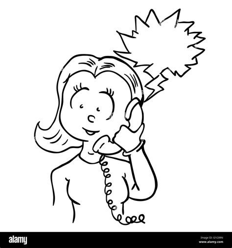 woman on a telephone black and white cartoon doodle Stock Vector Image & Art - Alamy