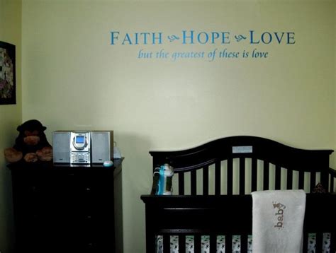 "Faith Hope Love" custom stencil in a nursery | Faith hope love, Nursery, Faith