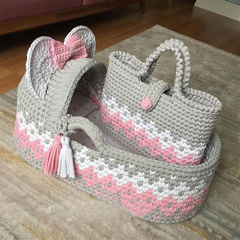 Luxury Baby moses basket Crochet moses basket with lether | Etsy