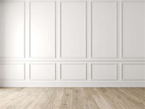 Modern Classic White Empty Interior With Wall Panels And Wooden Floor Wall Mural | White wall ...